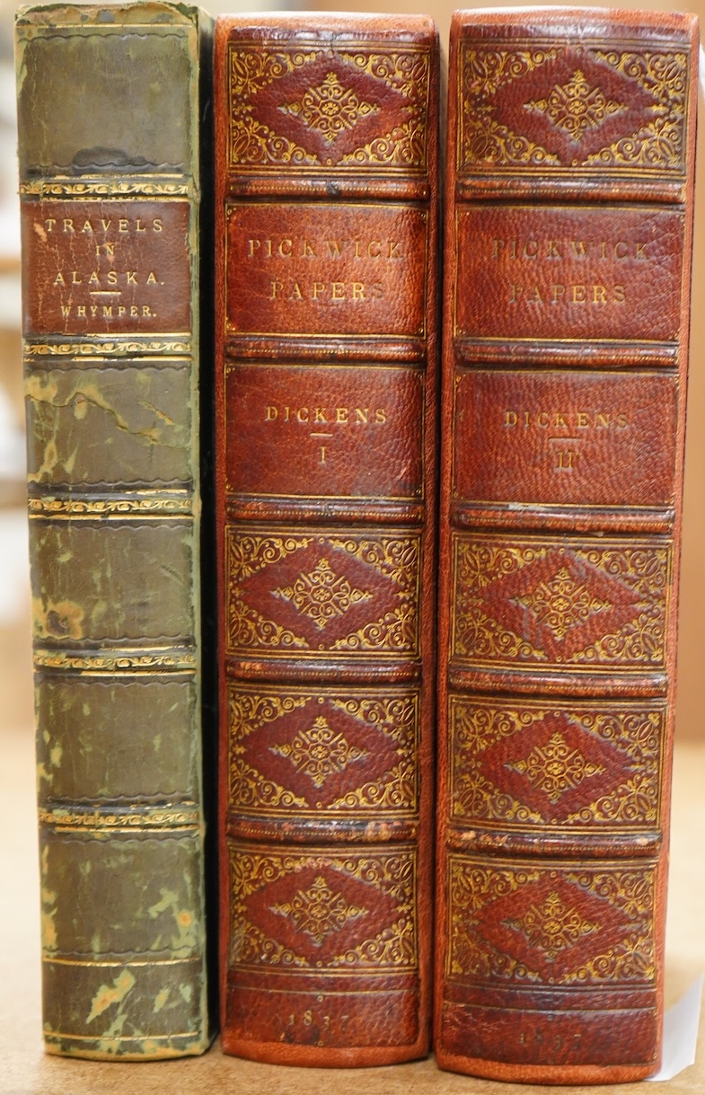Whymper, Frederick - Travel and Adventure in the Territory of Alaska ... and in other parts of the North Pacific. folded map, 16 plates and text illus.; contemp. half calf and cloth, gilt panelled spine with red label. 1